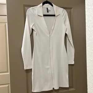 Crème Zippered Front Midi Dress